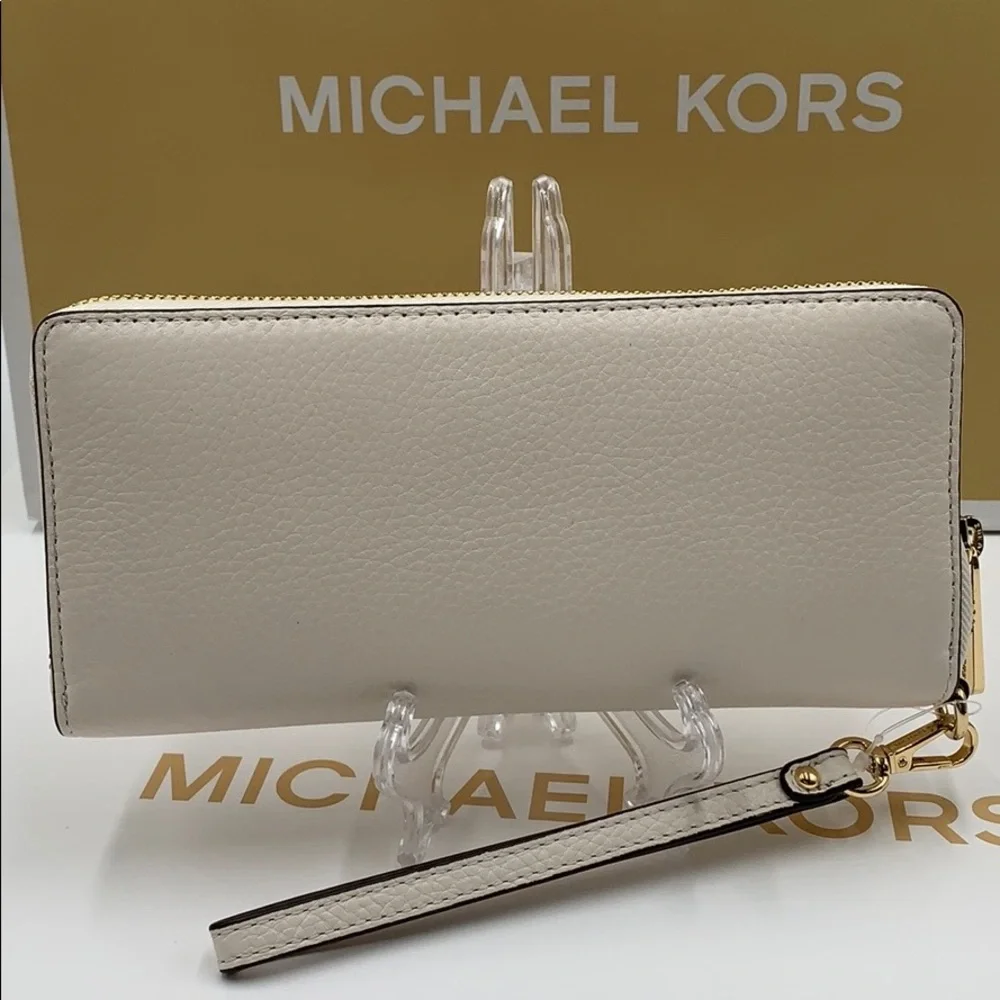 MICHAEL KORS Jet Set Travel Continental Zip Wristlet Wallet Optic White